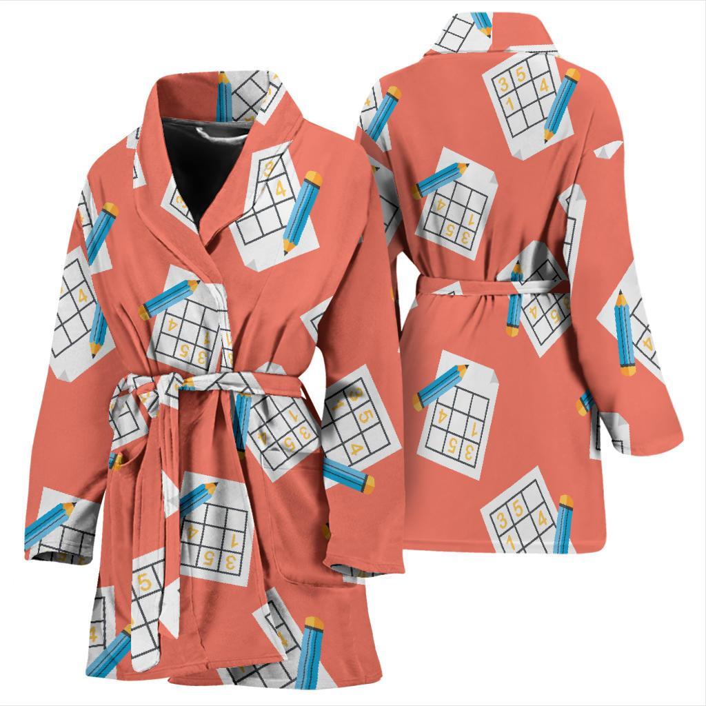 Pattern Print Sudoku Women Long Robe-grizzshop