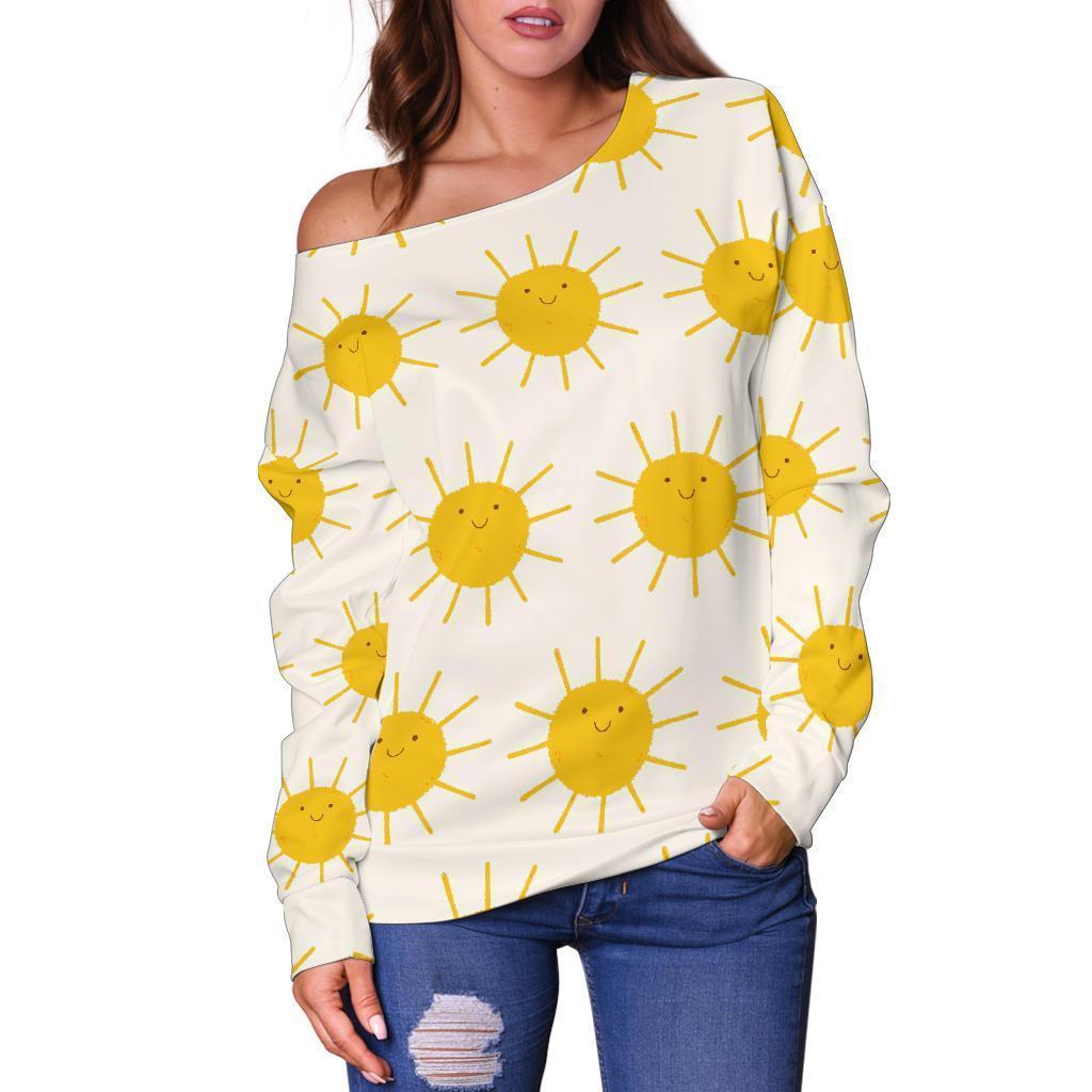 Pattern Print Sun Women Off Shoulder Sweatshirt-grizzshop