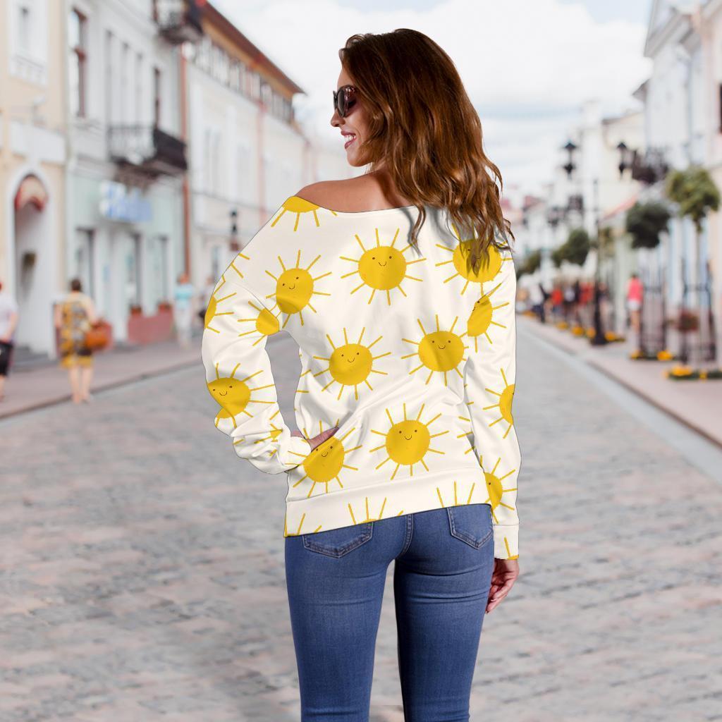 Pattern Print Sun Women Off Shoulder Sweatshirt-grizzshop