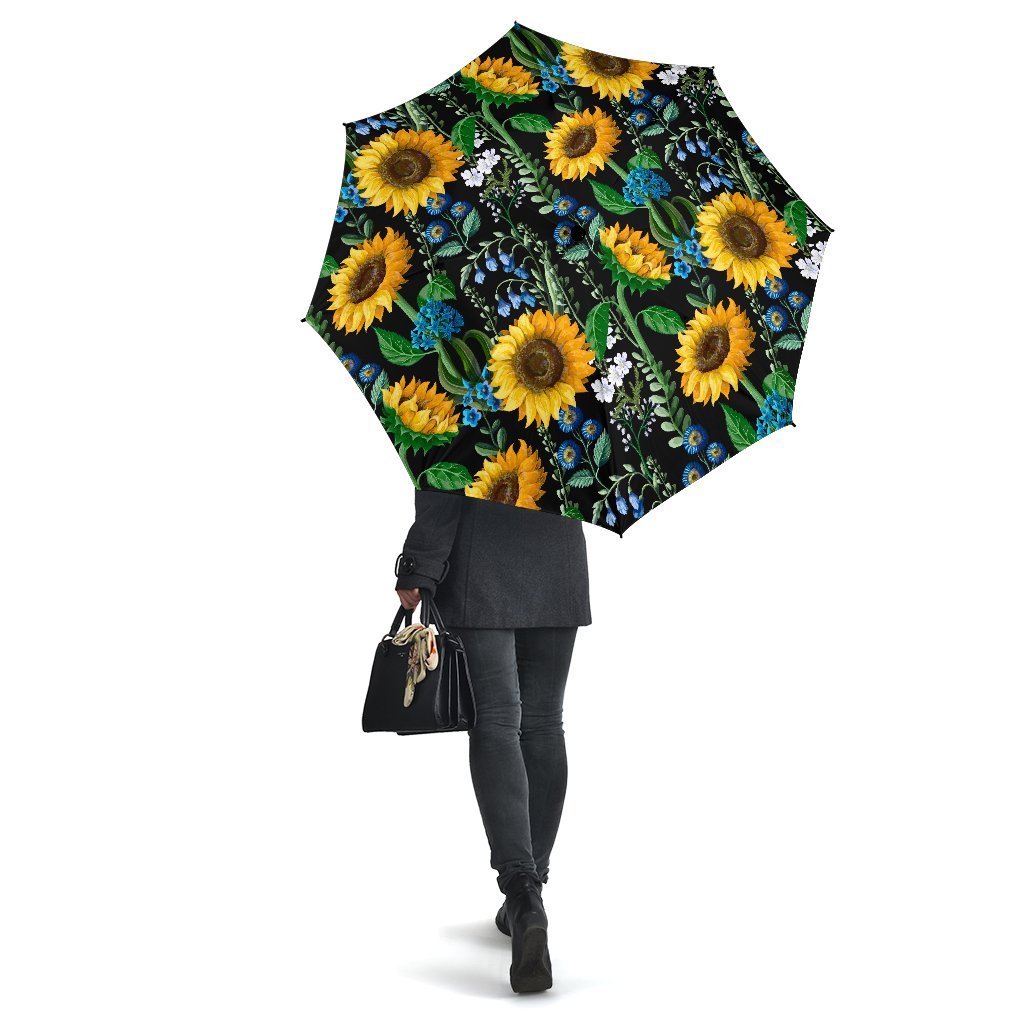 Pattern Print Sunflower Cartoon Automatic Foldable Umbrella-grizzshop