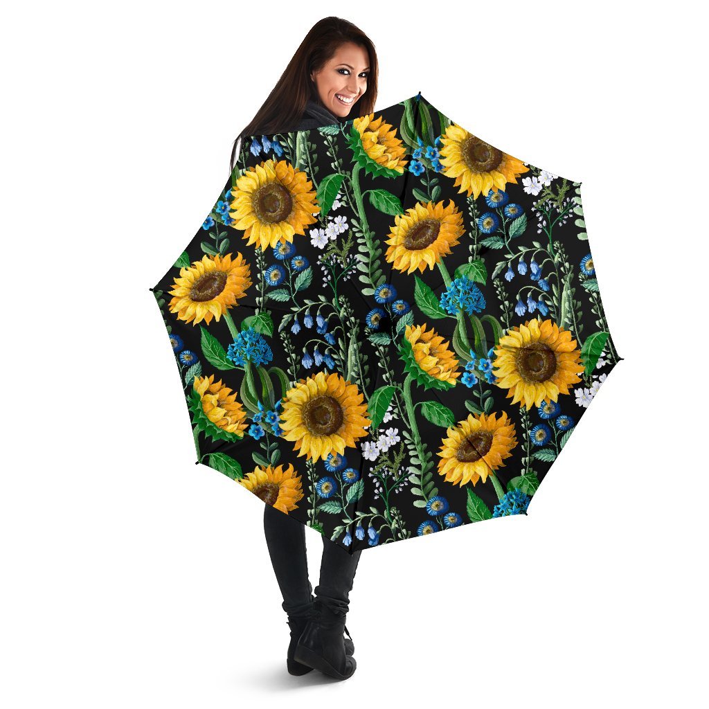 Pattern Print Sunflower Cartoon Automatic Foldable Umbrella-grizzshop