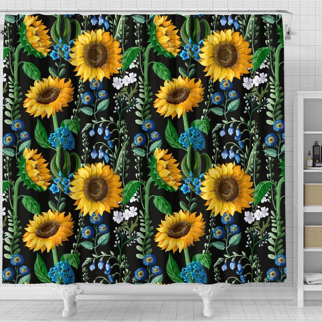 Pattern Print Sunflower Cartoon Bathroom Shower Curtain-grizzshop