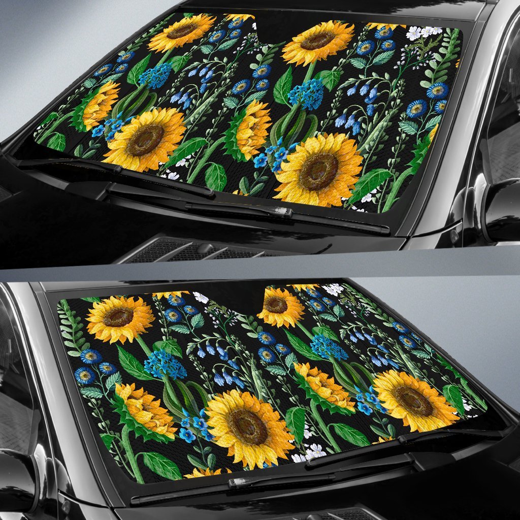 Pattern Print Sunflower Cartoon Car Sun Shade-grizzshop