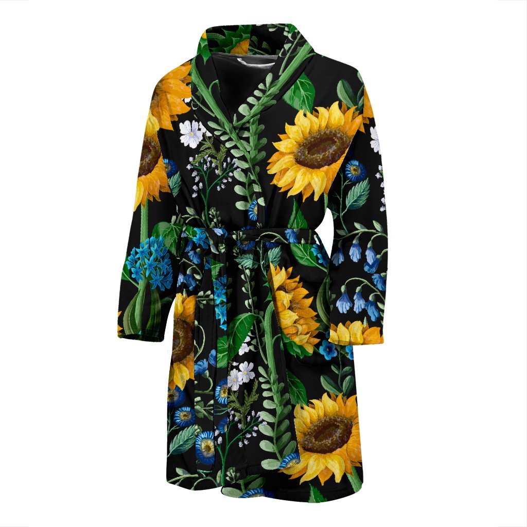 Pattern Print Sunflower Cartoon Men Long Robe-grizzshop