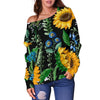 Pattern Print Sunflower Cartoon Women Off Shoulder Sweatshirt-grizzshop