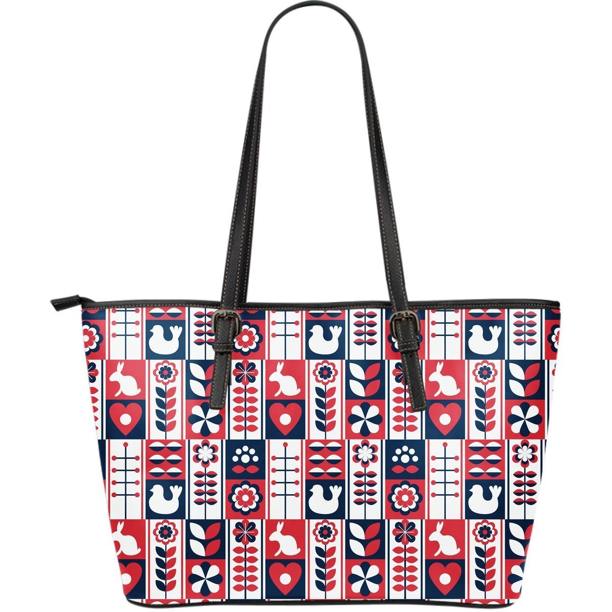 Pattern Print Swedish Leather Tote Bag-grizzshop