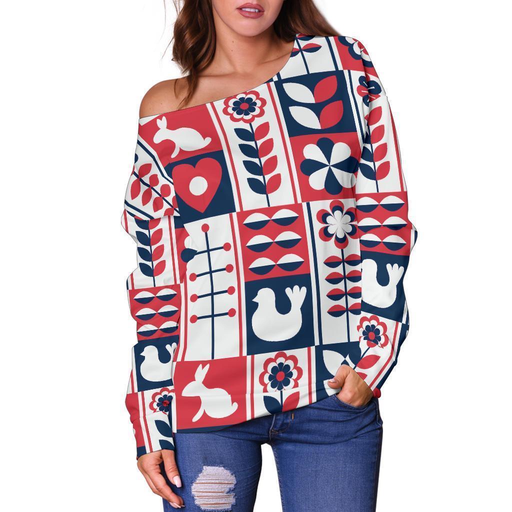 Pattern Print Swedish Women Off Shoulder Sweatshirt-grizzshop