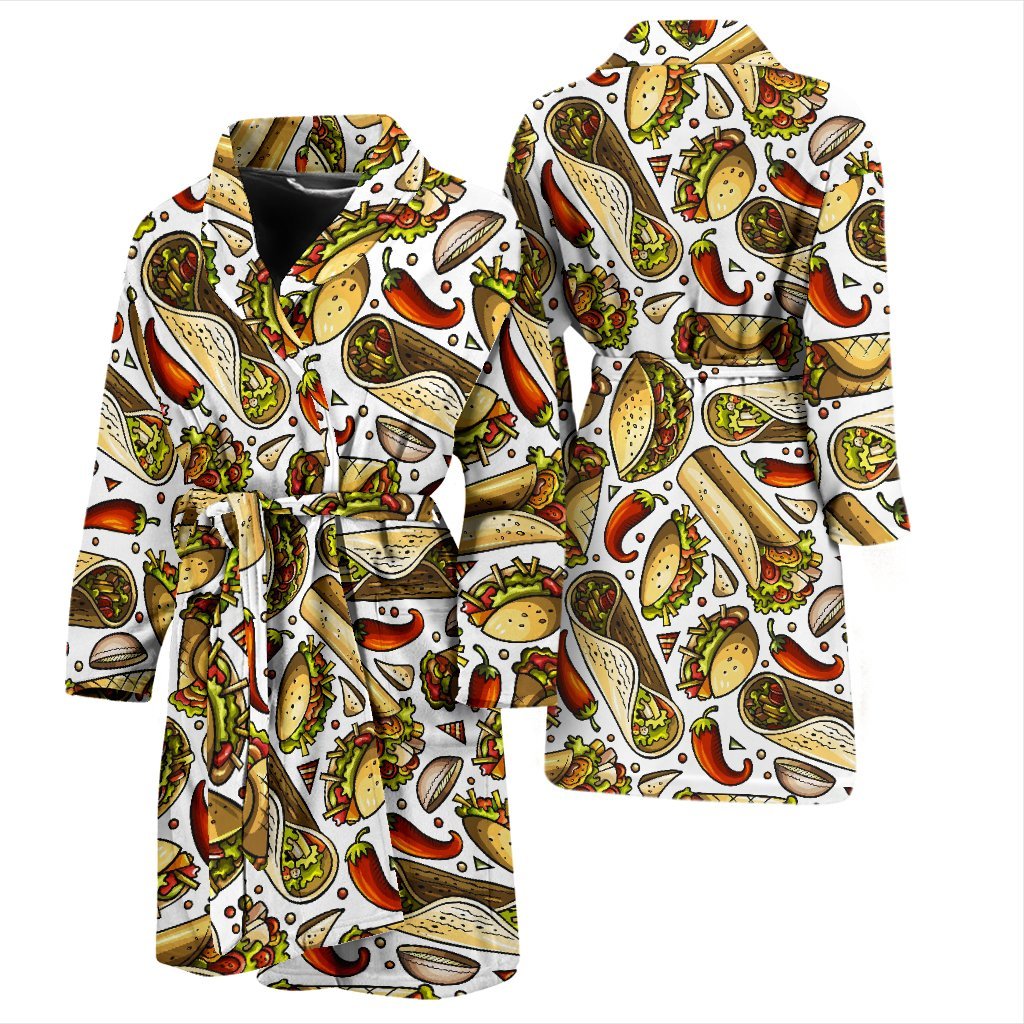 Pattern Print Taco Men Long Robe-grizzshop