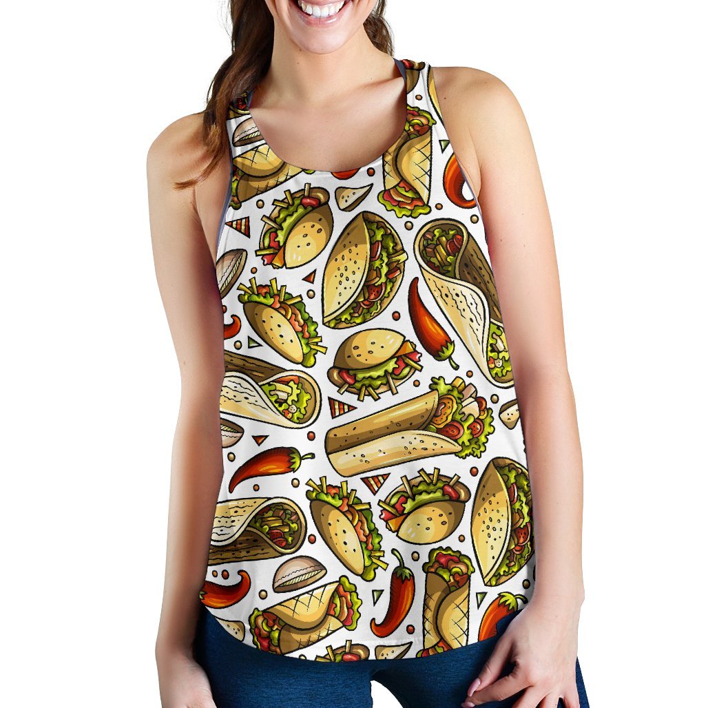 Pattern Print Taco Women's Racerback Tank Tops-grizzshop
