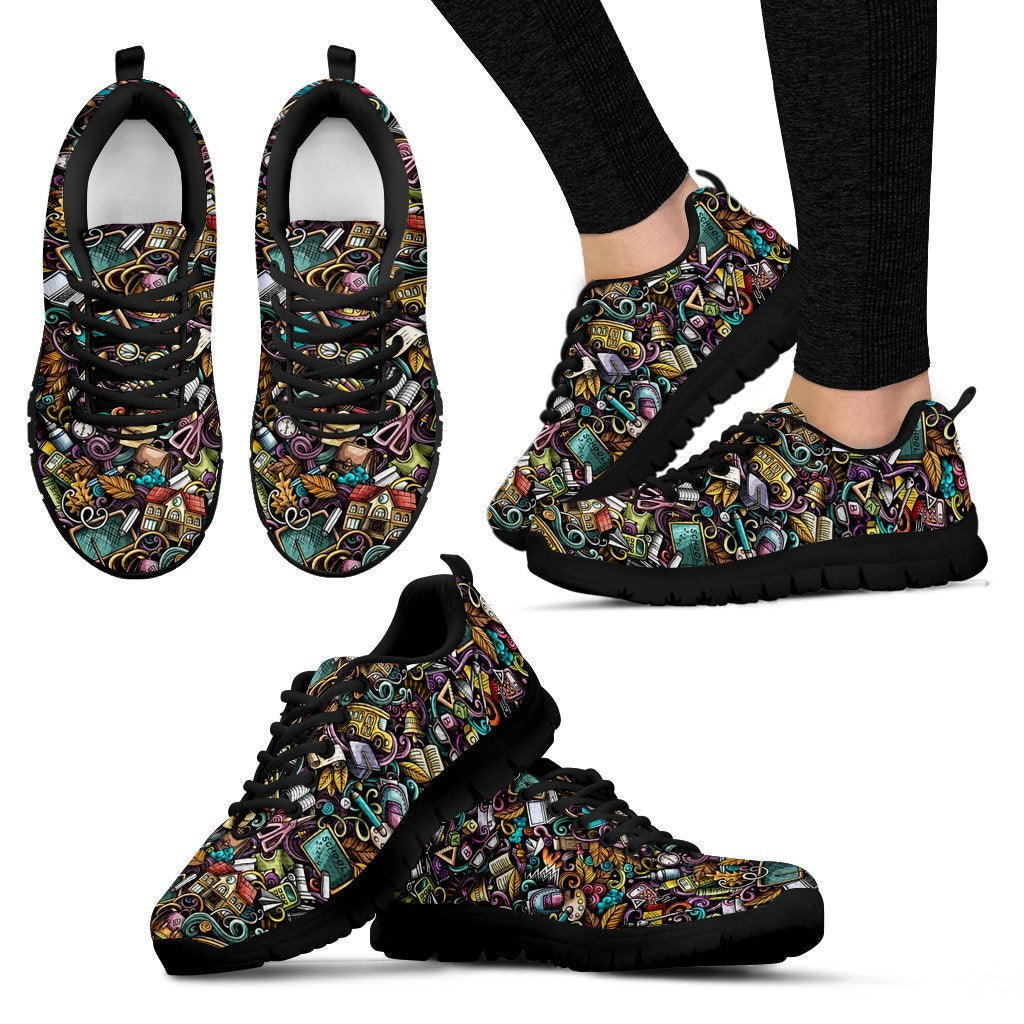 Pattern Print Teacher Black Sneaker Shoes For Men Women-grizzshop