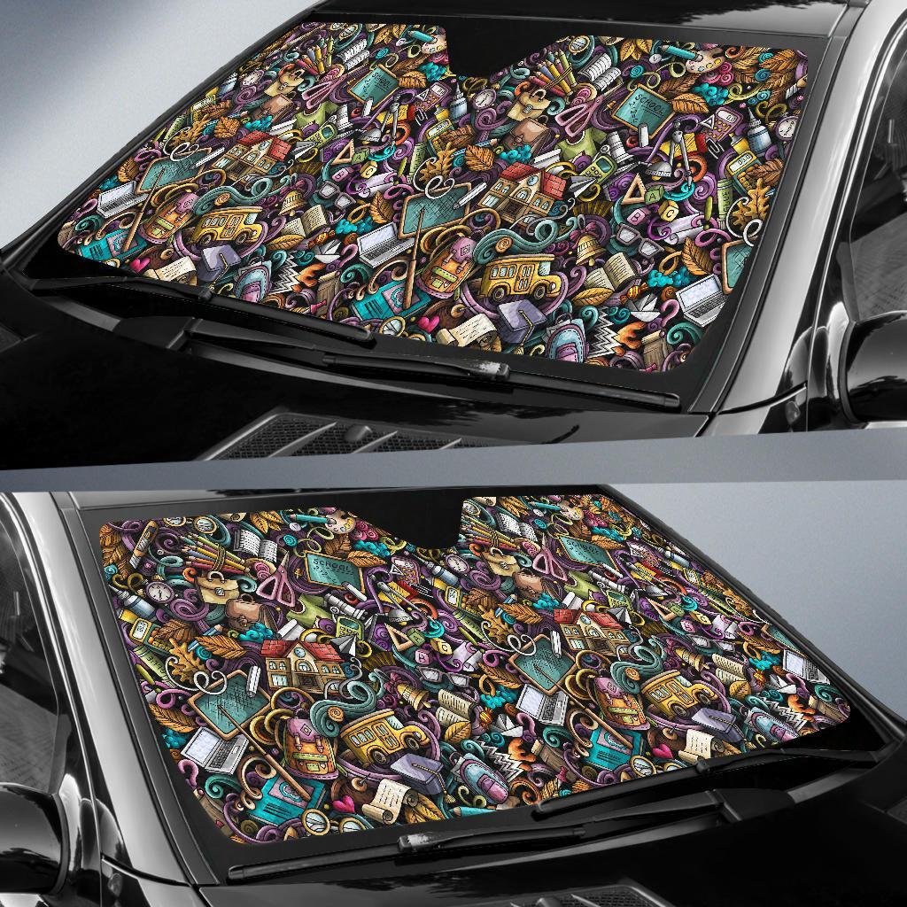 Pattern Print Teacher Car Sun Shade-grizzshop