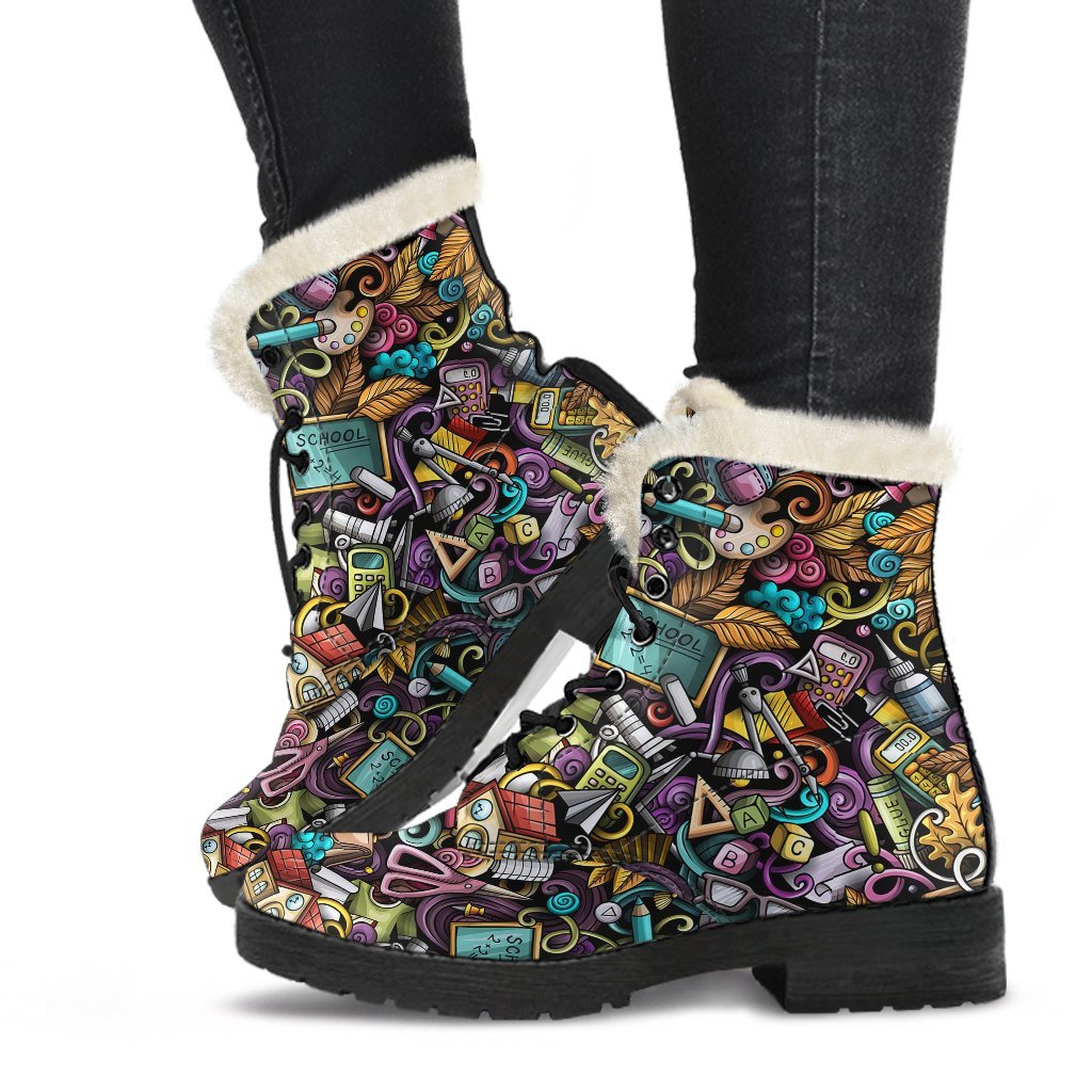 Pattern Print Teacher Comfy Winter Boots-grizzshop