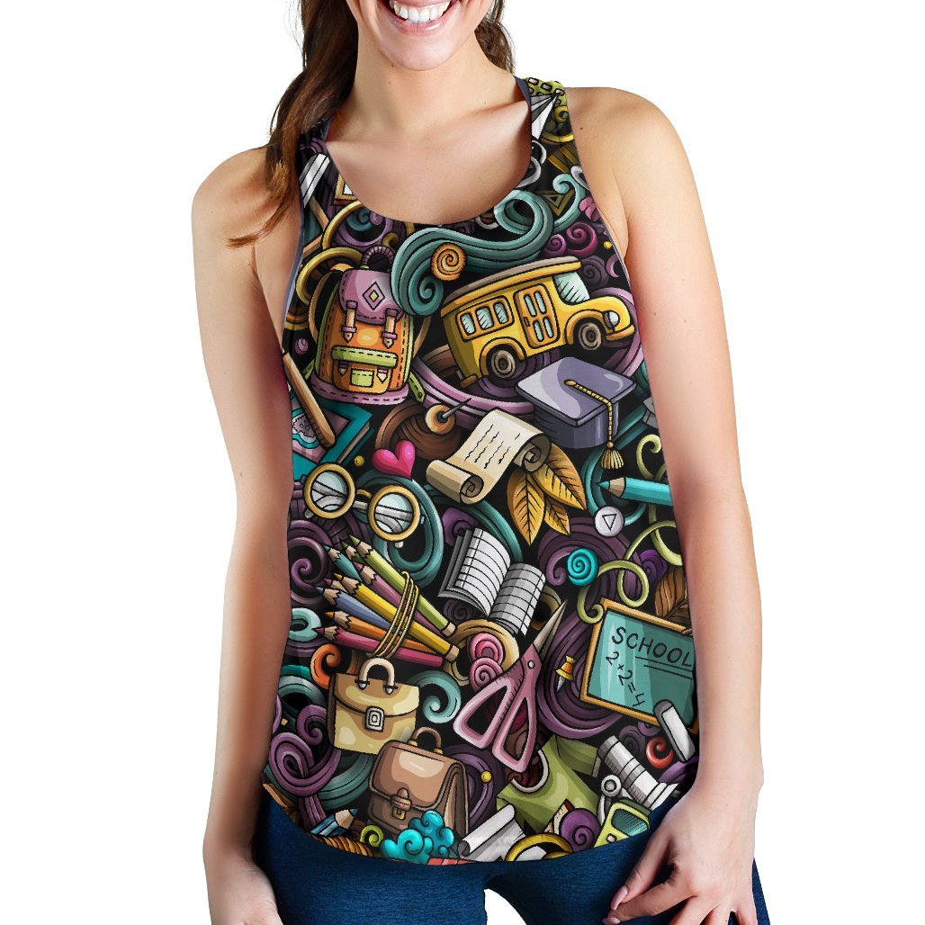 Pattern Print Teacher Women's Racerback Tank Tops-grizzshop