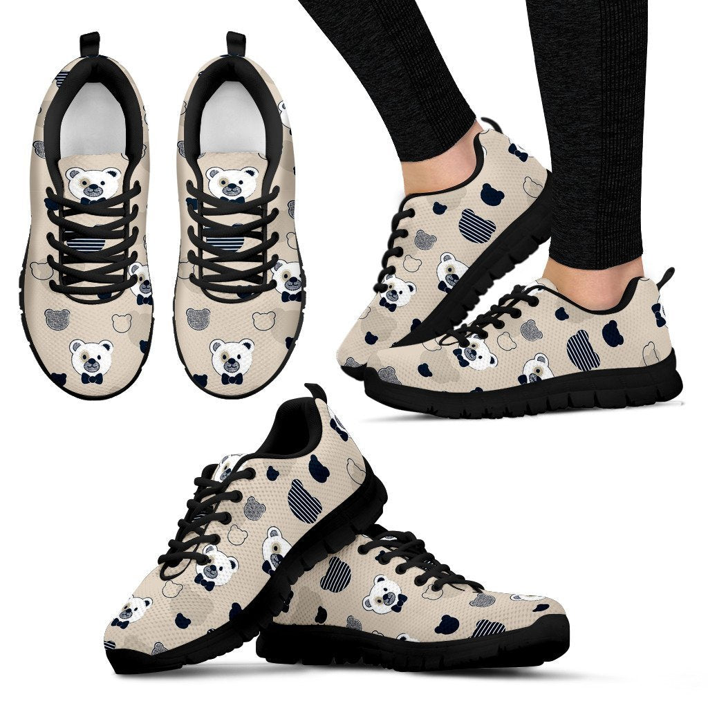 Pattern Print Teddy Bear Black Sneaker Shoes For Men Women-grizzshop