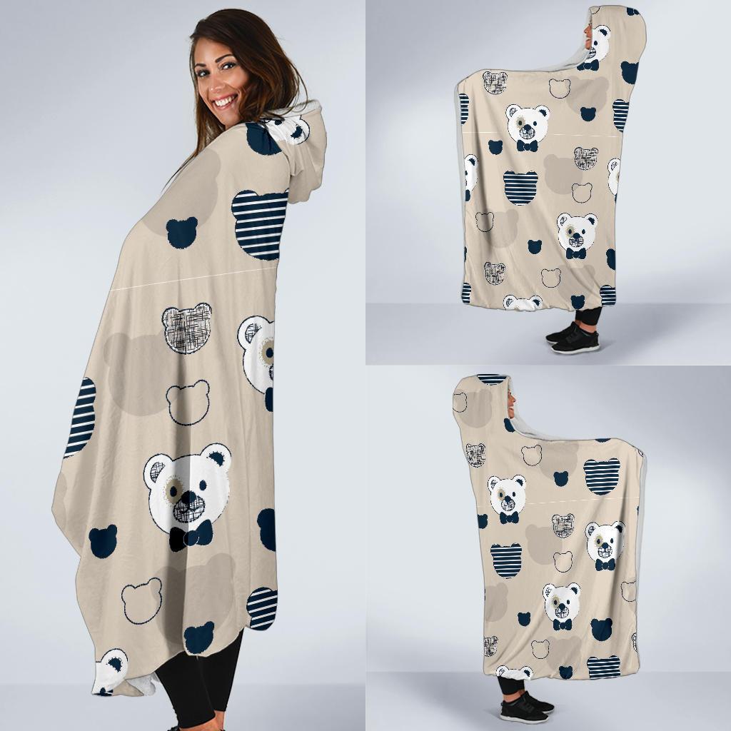 Pattern Print Teddy Bear Hooded Blanket-grizzshop