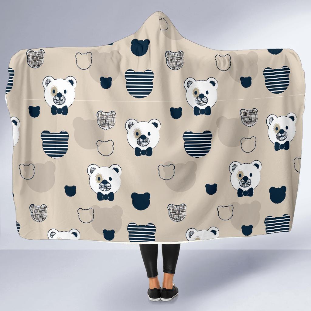 Pattern Print Teddy Bear Hooded Blanket-grizzshop