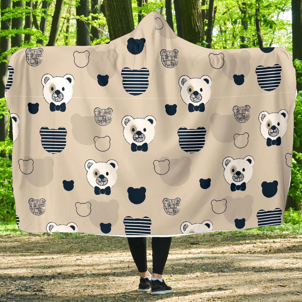 Pattern Print Teddy Bear Hooded Blanket-grizzshop