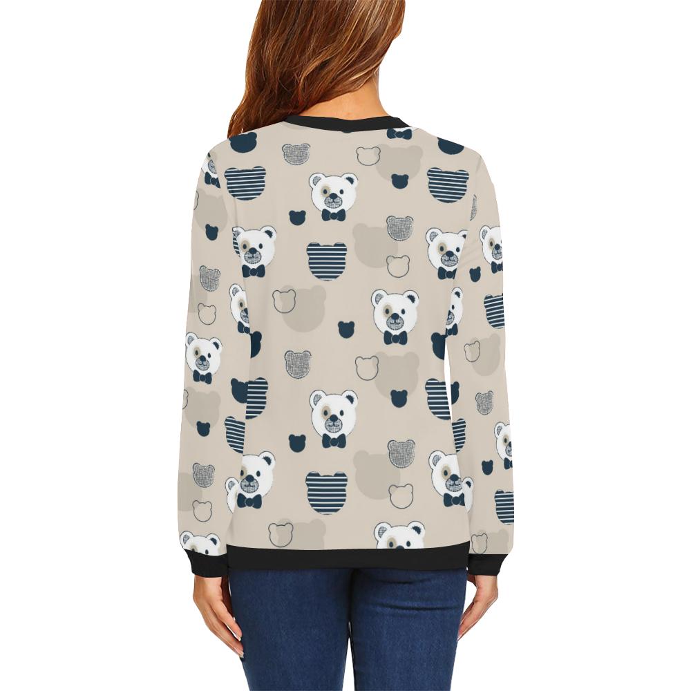 Pattern Print Teddy Bear Women Crewneck Sweatshirt-grizzshop