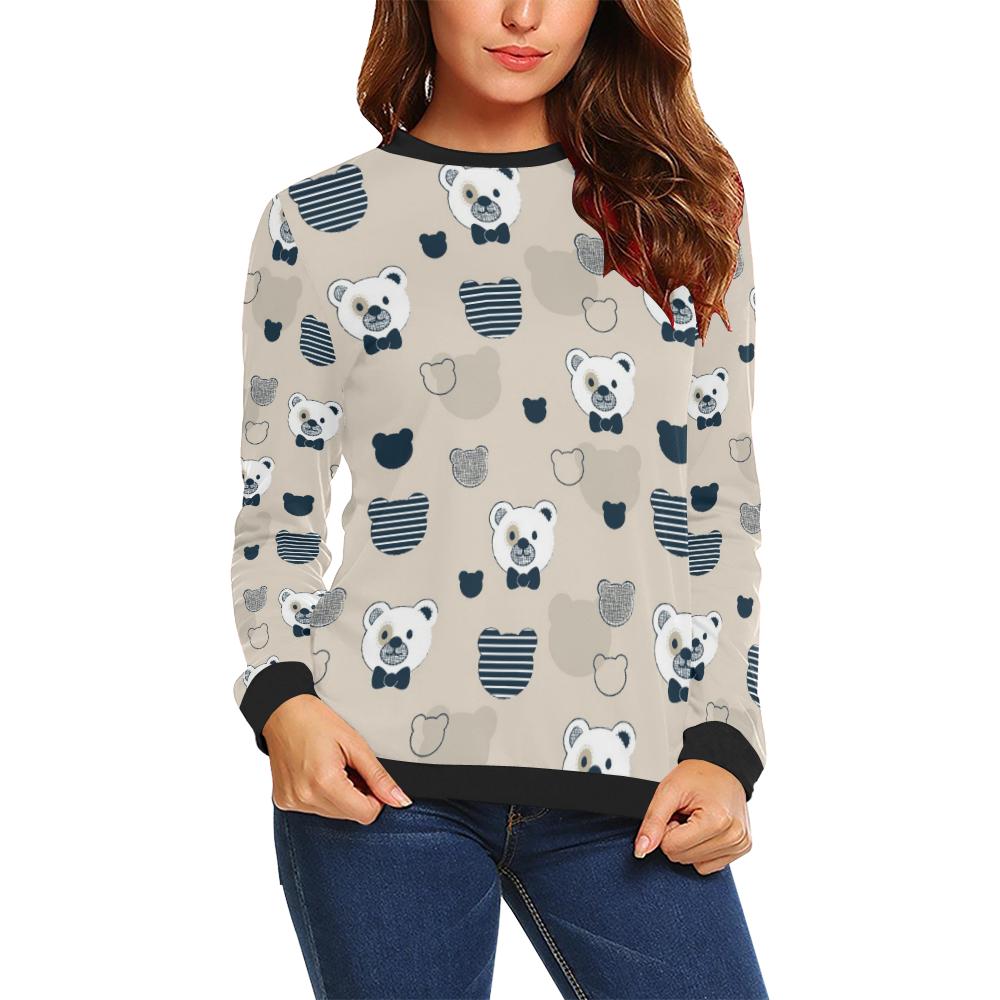 Pattern Print Teddy Bear Women Crewneck Sweatshirt-grizzshop