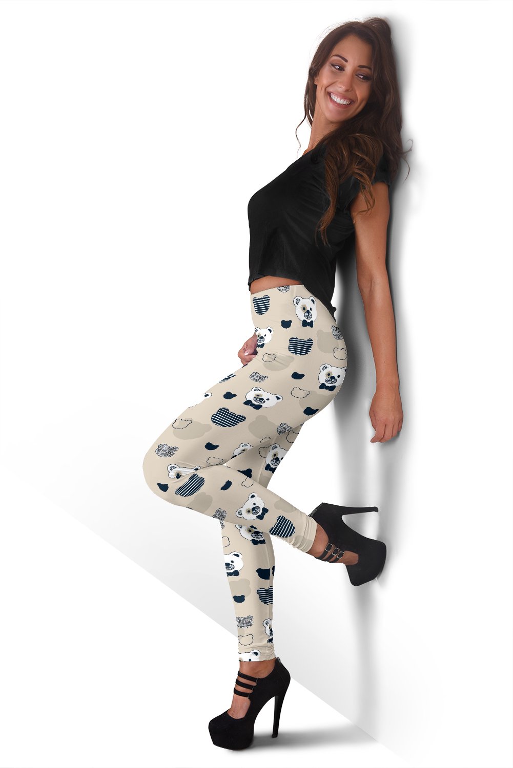 Pattern Print Teddy Bear Women Leggings-grizzshop