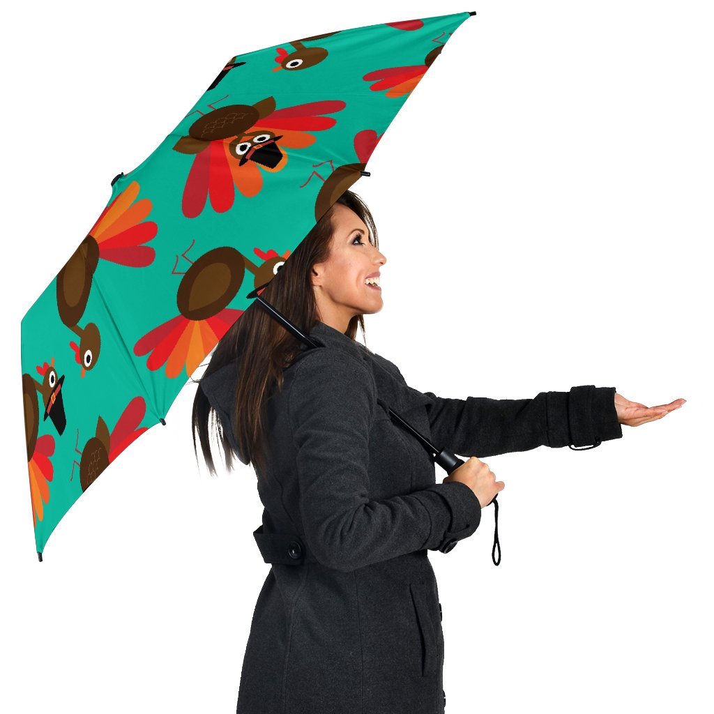 Pattern Print Thankgiving Turkey Automatic Foldable Umbrella-grizzshop