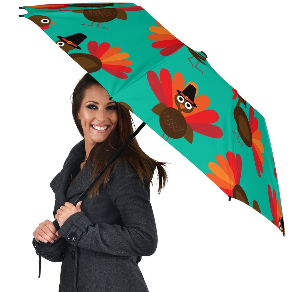 Pattern Print Thankgiving Turkey Automatic Foldable Umbrella-grizzshop