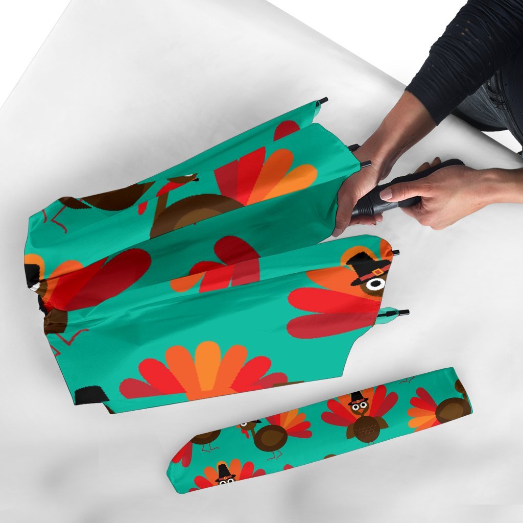 Pattern Print Thankgiving Turkey Automatic Foldable Umbrella-grizzshop