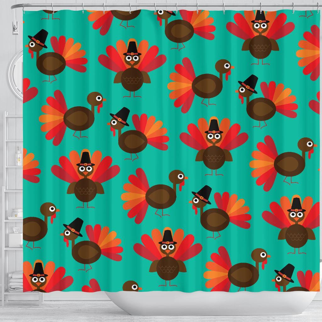 Pattern Print Thankgiving Turkey Bathroom Shower Curtain-grizzshop