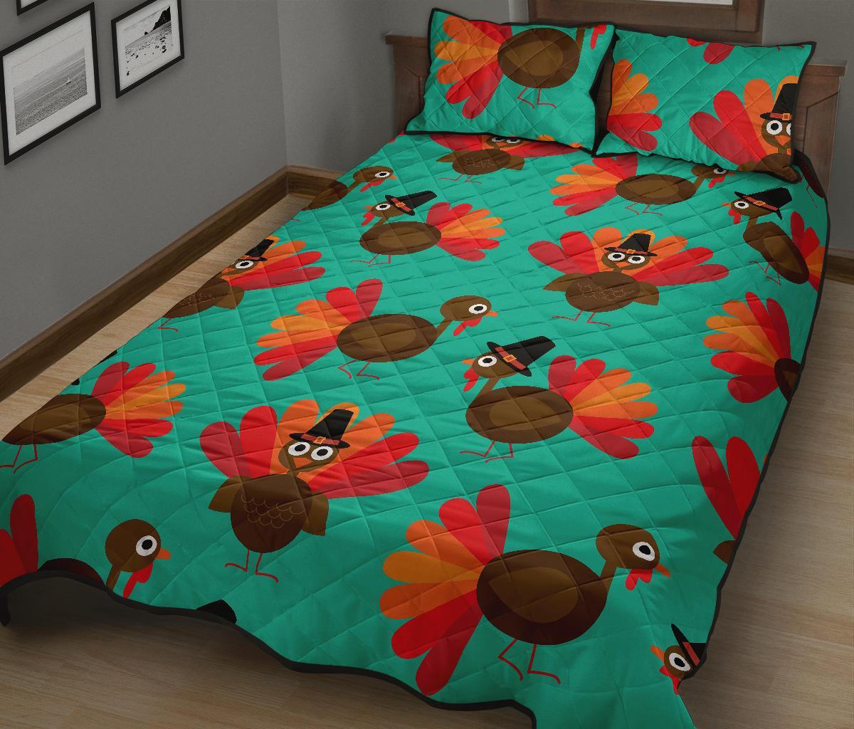 Pattern Print Thankgiving Turkey Bed Set Quilt-grizzshop