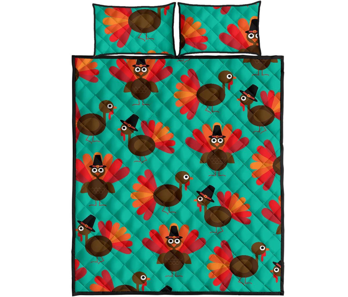 Pattern Print Thankgiving Turkey Bed Set Quilt-grizzshop