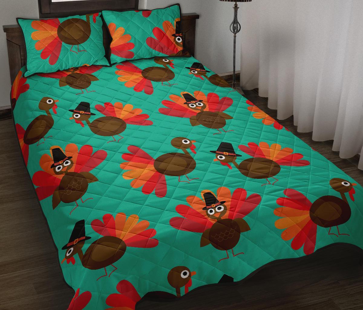 Pattern Print Thankgiving Turkey Bed Set Quilt-grizzshop