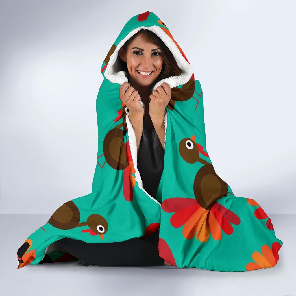 Pattern Print Thankgiving Turkey Hooded Blanket-grizzshop