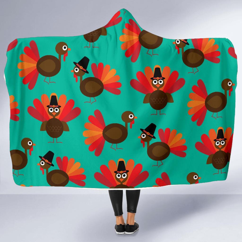 Pattern Print Thankgiving Turkey Hooded Blanket-grizzshop
