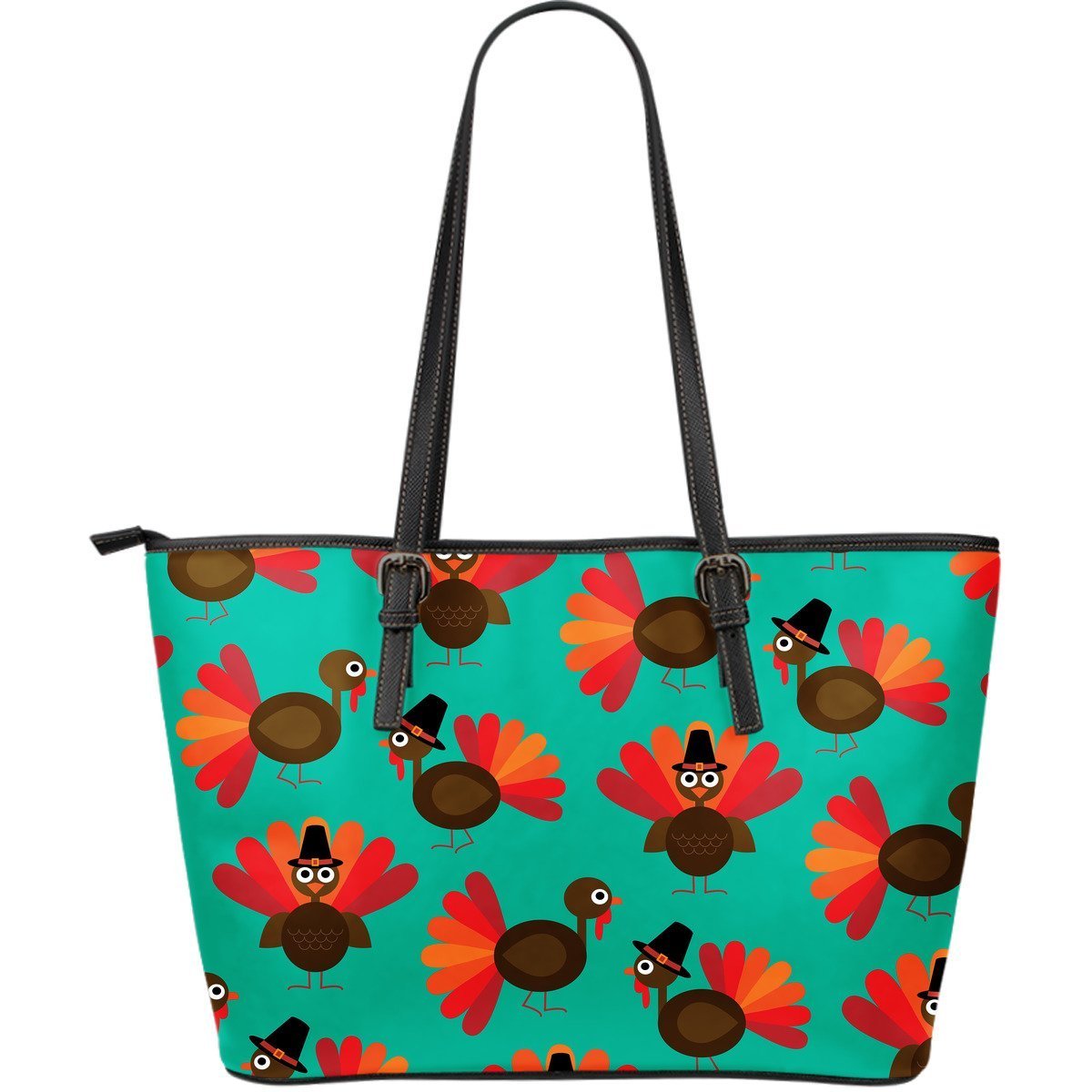 Pattern Print Thankgiving Turkey Leather Tote Bag-grizzshop