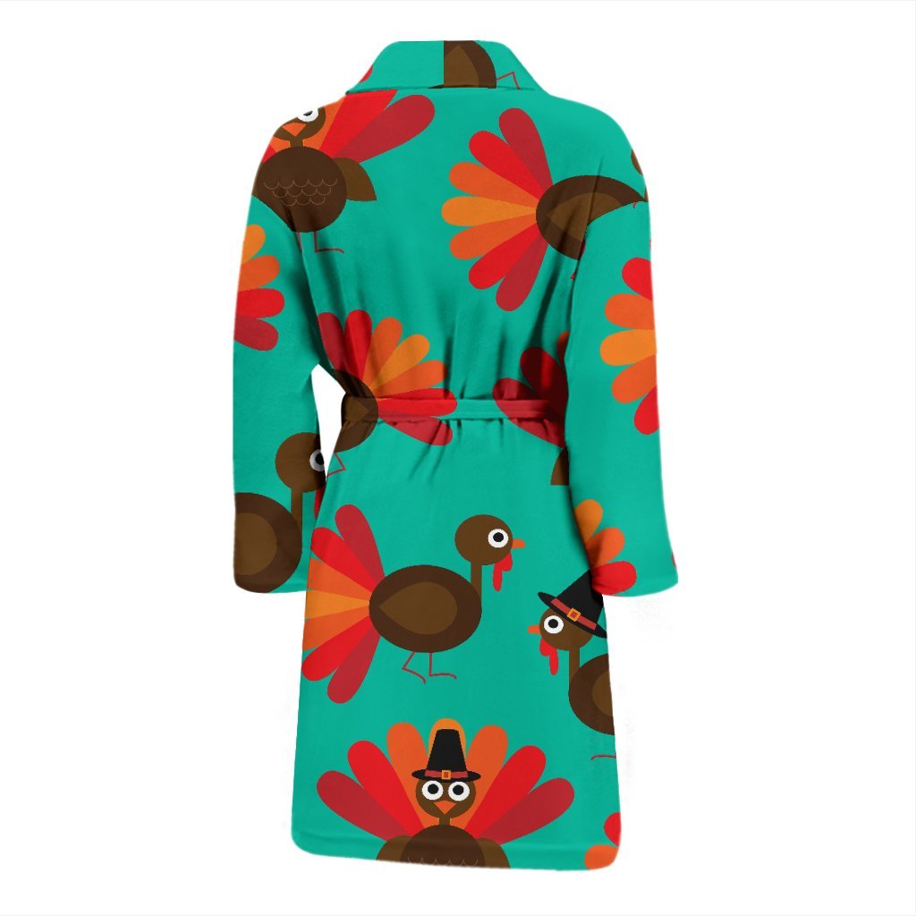 Pattern Print Thankgiving Turkey Men Long Robe-grizzshop