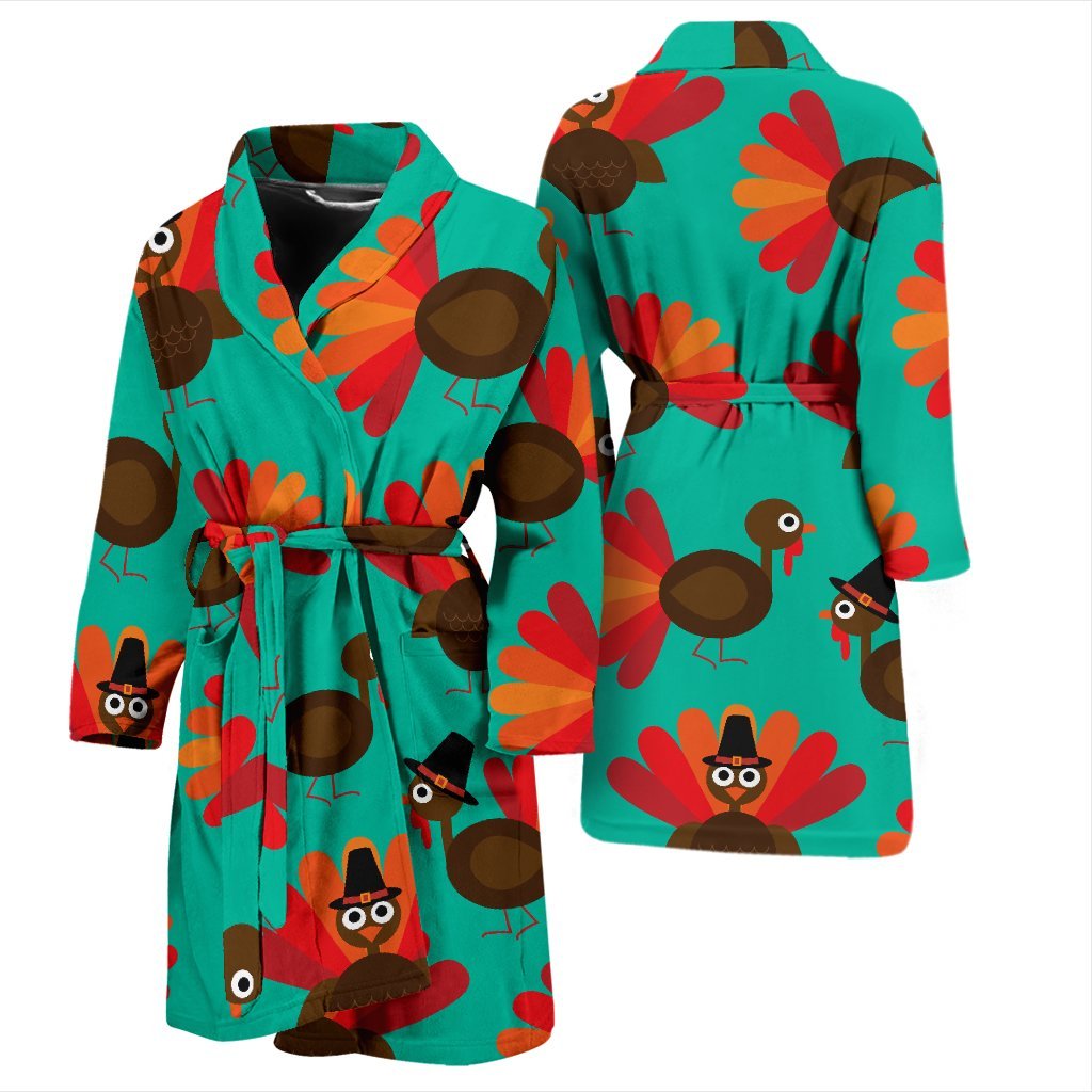Pattern Print Thankgiving Turkey Men Long Robe-grizzshop