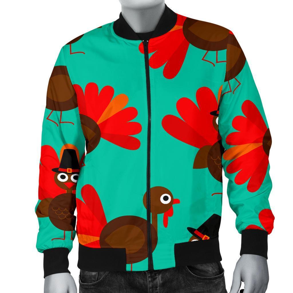 Pattern Print Thankgiving Turkey Men's Bomber Jacket-grizzshop