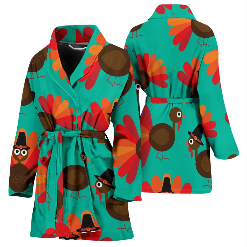 Pattern Print Thankgiving Turkey Women Long Robe-grizzshop