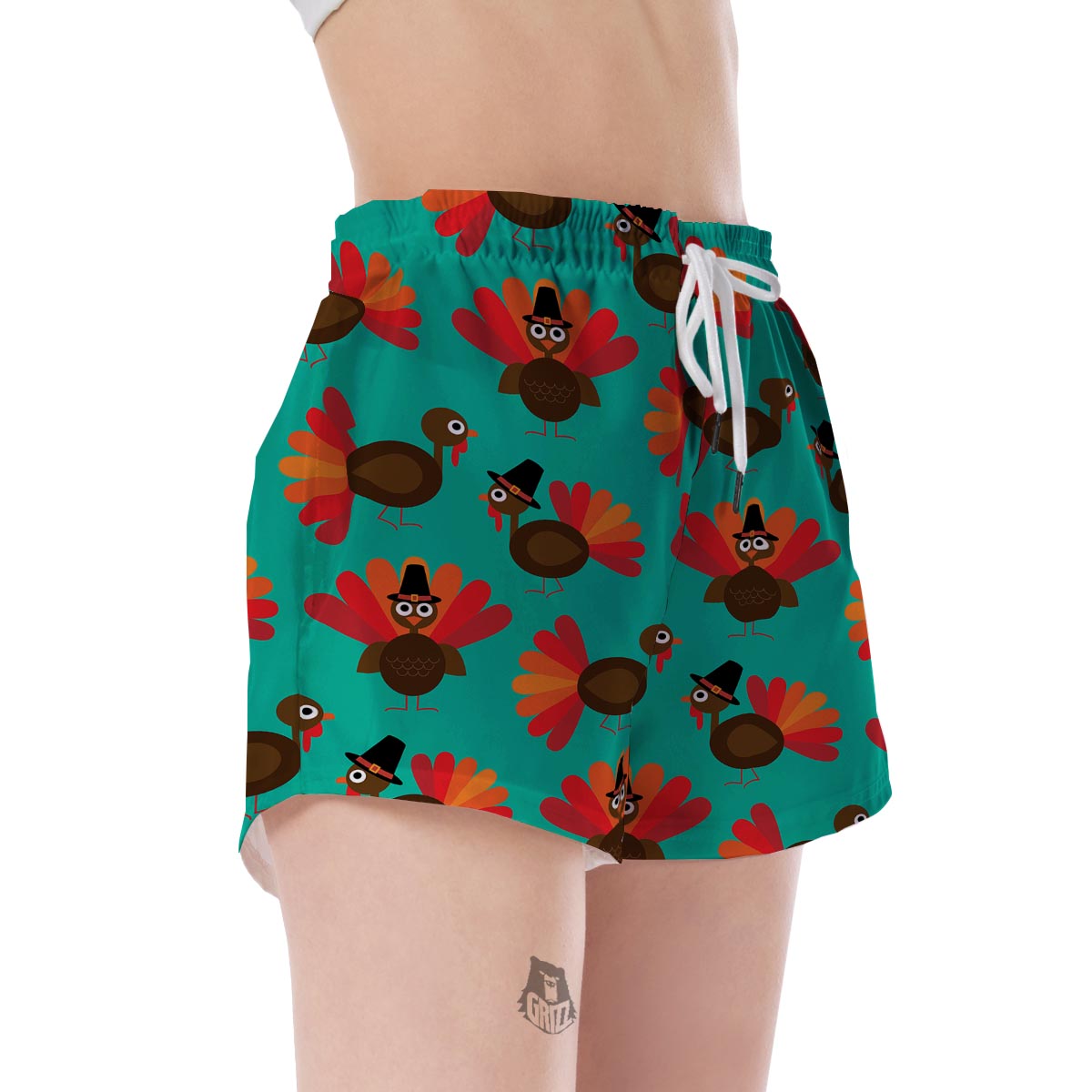Pattern Print Thankgiving Turkey Women's Shorts-grizzshop