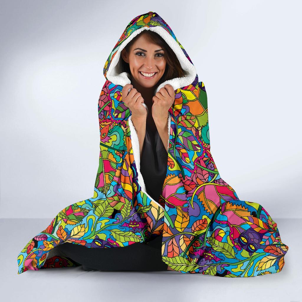 Pattern Print Trippy Hooded Blanket-grizzshop