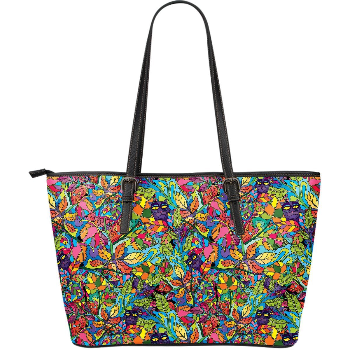 Pattern Print Trippy Leather Tote Bag-grizzshop