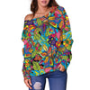 Pattern Print Trippy Women Off Shoulder Sweatshirt-grizzshop