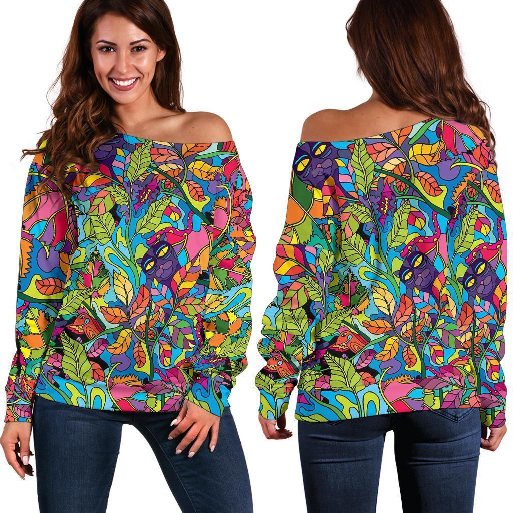 Pattern Print Trippy Women Off Shoulder Sweatshirt-grizzshop