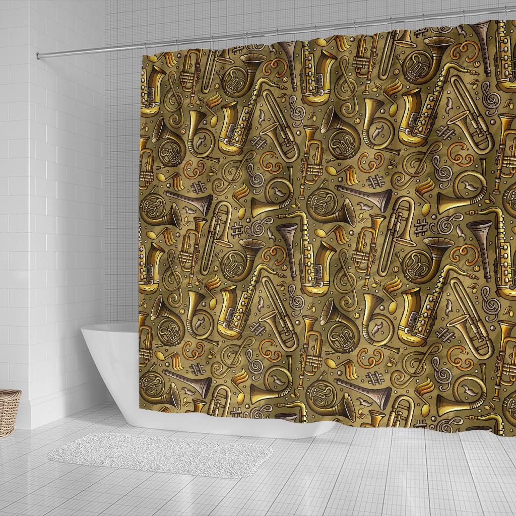 Pattern Print Trumpet Bathroom Shower Curtain-grizzshop