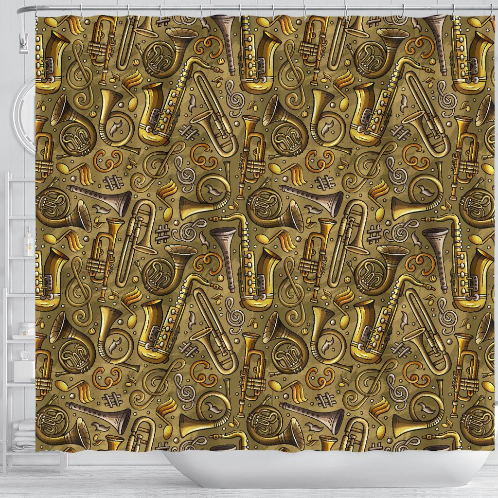 Pattern Print Trumpet Bathroom Shower Curtain-grizzshop