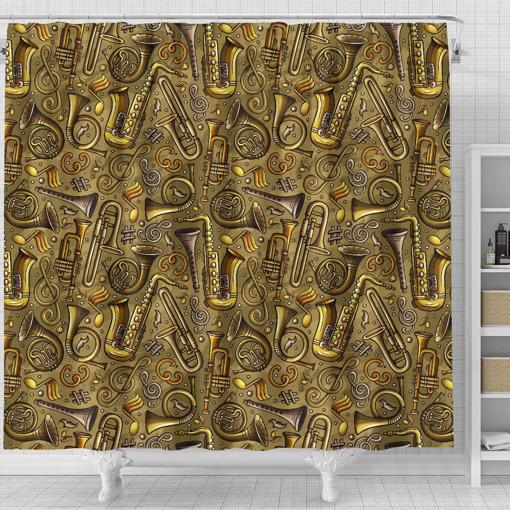 Pattern Print Trumpet Bathroom Shower Curtain-grizzshop