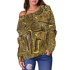 Pattern Print Trumpet Women Off Shoulder Sweatshirt-grizzshop