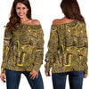 Pattern Print Trumpet Women Off Shoulder Sweatshirt-grizzshop