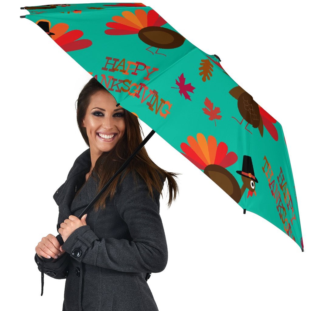 Pattern Print Turkey Thankgiving Automatic Foldable Umbrella-grizzshop