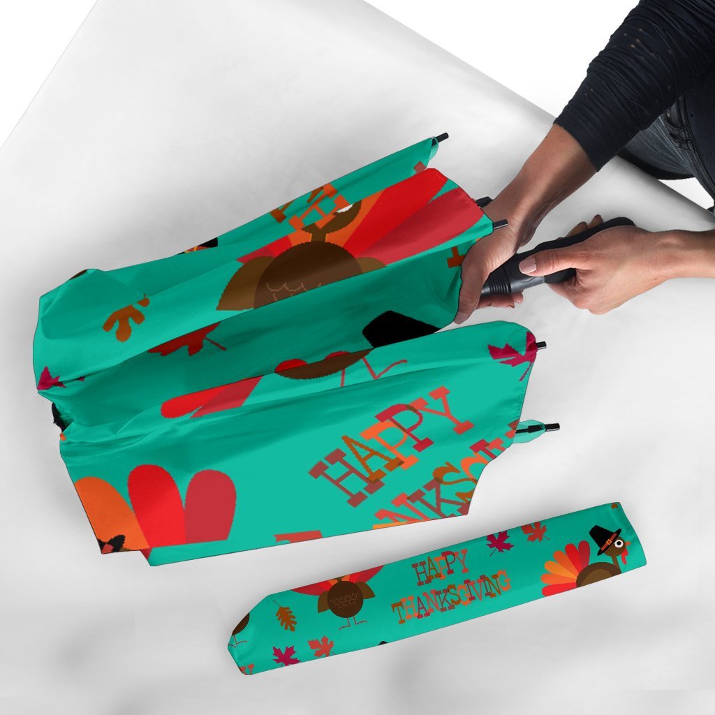 Pattern Print Turkey Thankgiving Automatic Foldable Umbrella-grizzshop